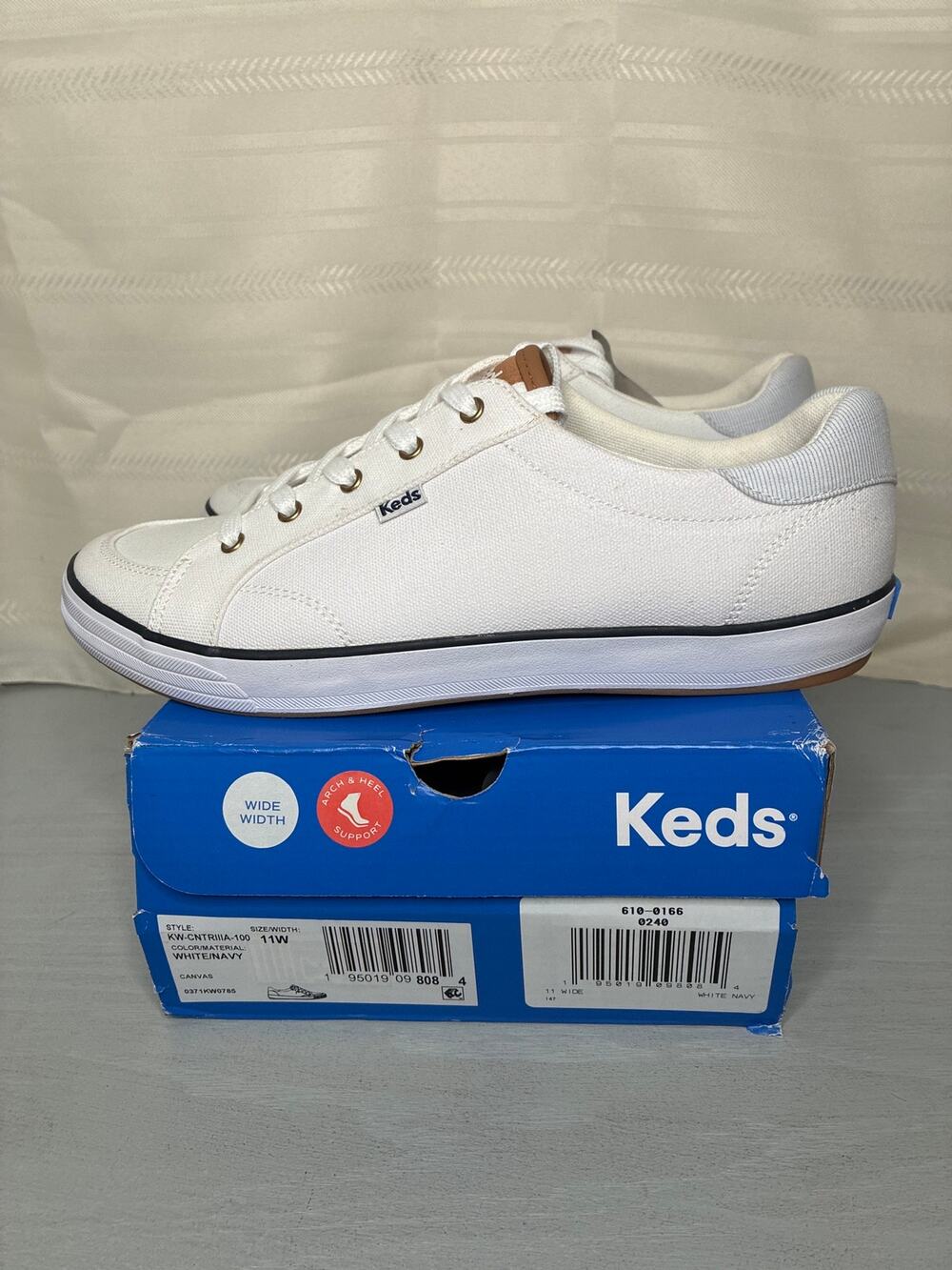 Keds Center III Canvas Lace Up Sneakers White Navy Womens Size 11W